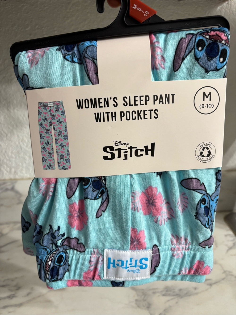 Disney Women's Stitch Sleep Pants in Aqua with Pink Floral Accents